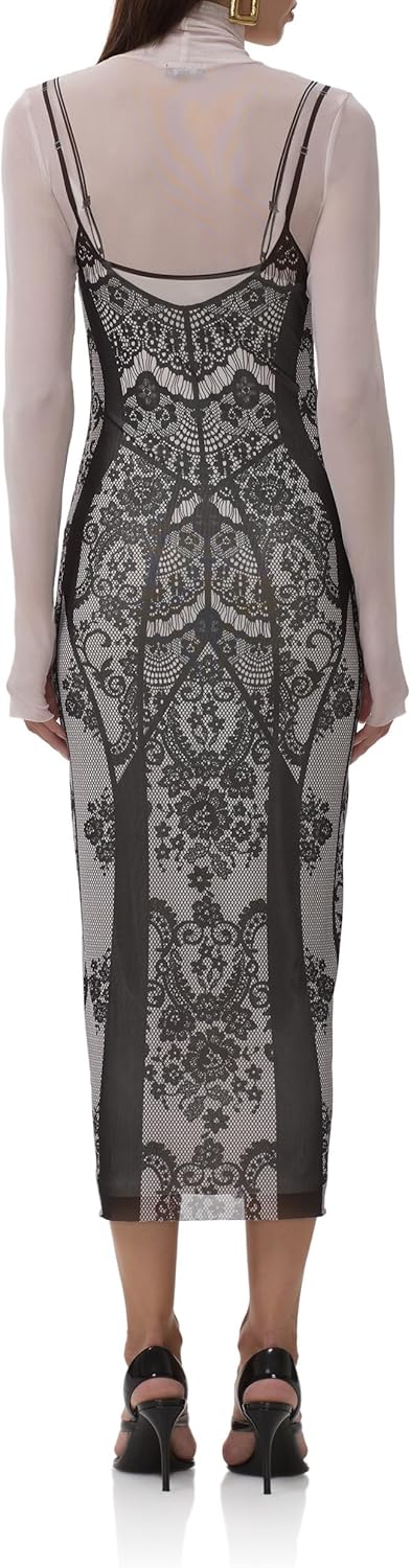 AFRM Womens Shailene Turtleneck Long Sleeve Mesh Bodycon Midi Dress - Image 4