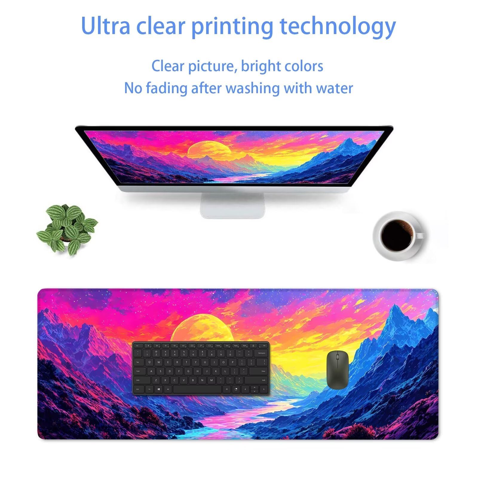 Alfombrilla Ratón XXL 1200 x 400 mm, Mouse Pad Color, Alfombrilla Gaming con Motivo Montaña, Alfombrilla Escritorio con Bordes Cosidos, Mousepad Antideslizante Impermeable para Oficina y Gaming S-689
