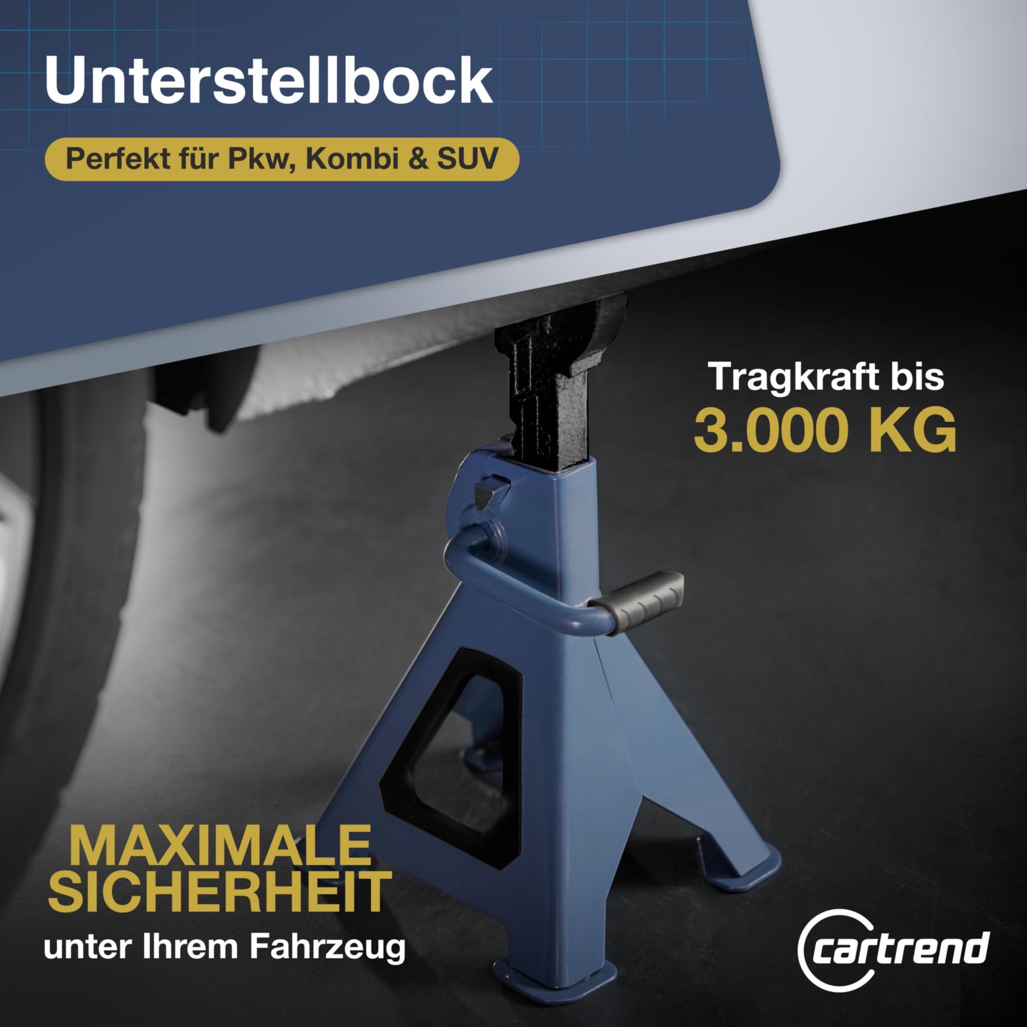 CARTREND Unitec 10889 Profi 3 tonnes de sécurité réglables en Hauteur pour Voiture Bleu 3000 kg