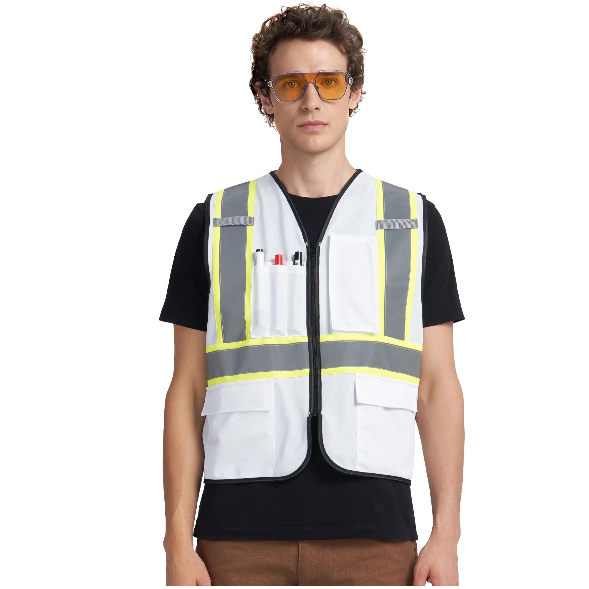 A-KSAFETY - Chaleco reflectante para hombre y mujer, con bolsillos y cremallera