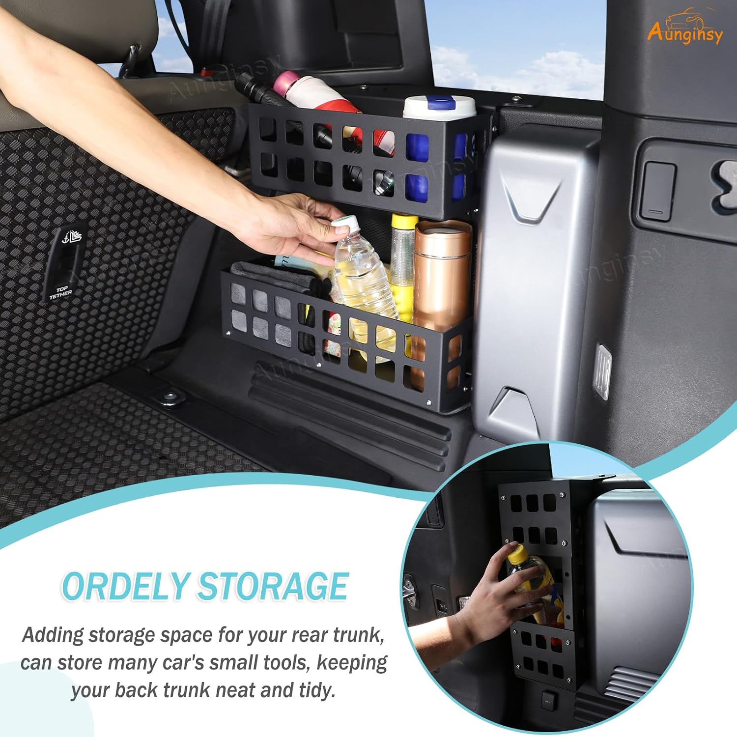 Aunginsy Rear Trunk Left+Right Side Storage Basket Set Compatible with Land Rover Defender 110 2020-2026, Trunk Organizer Storage Box Modular Luggage Shelf Carrier Rack Holder Expansion Accessories