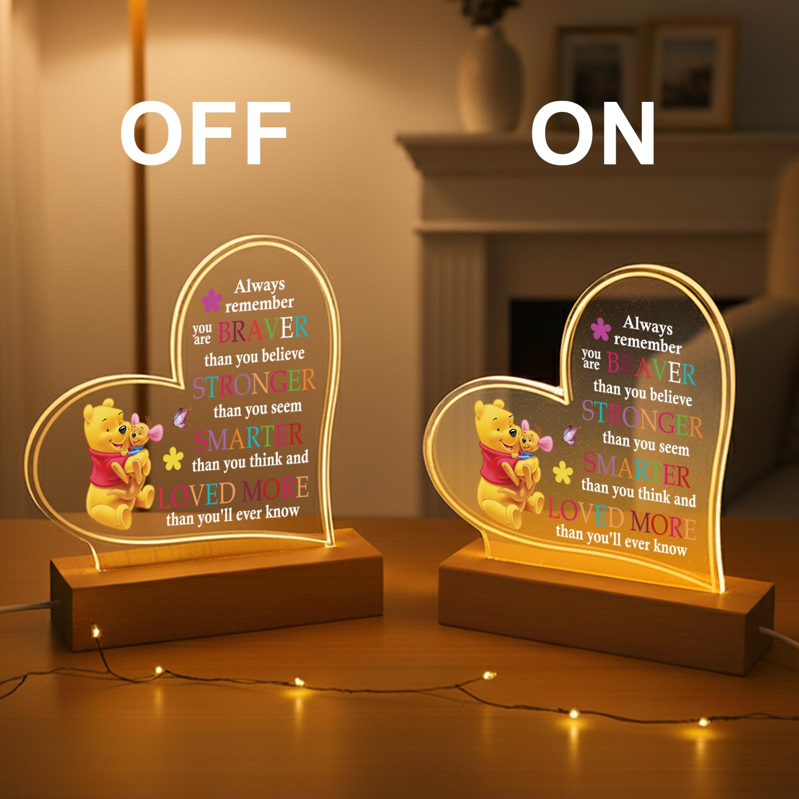 Lampada da notte ispiratrice con Pooh Bear Cartoon Design Night Light, regalo ispiratore per compleanno, Natale, laurea, ritorno a scuola, regalo per amici, figlia, figlio, sorella