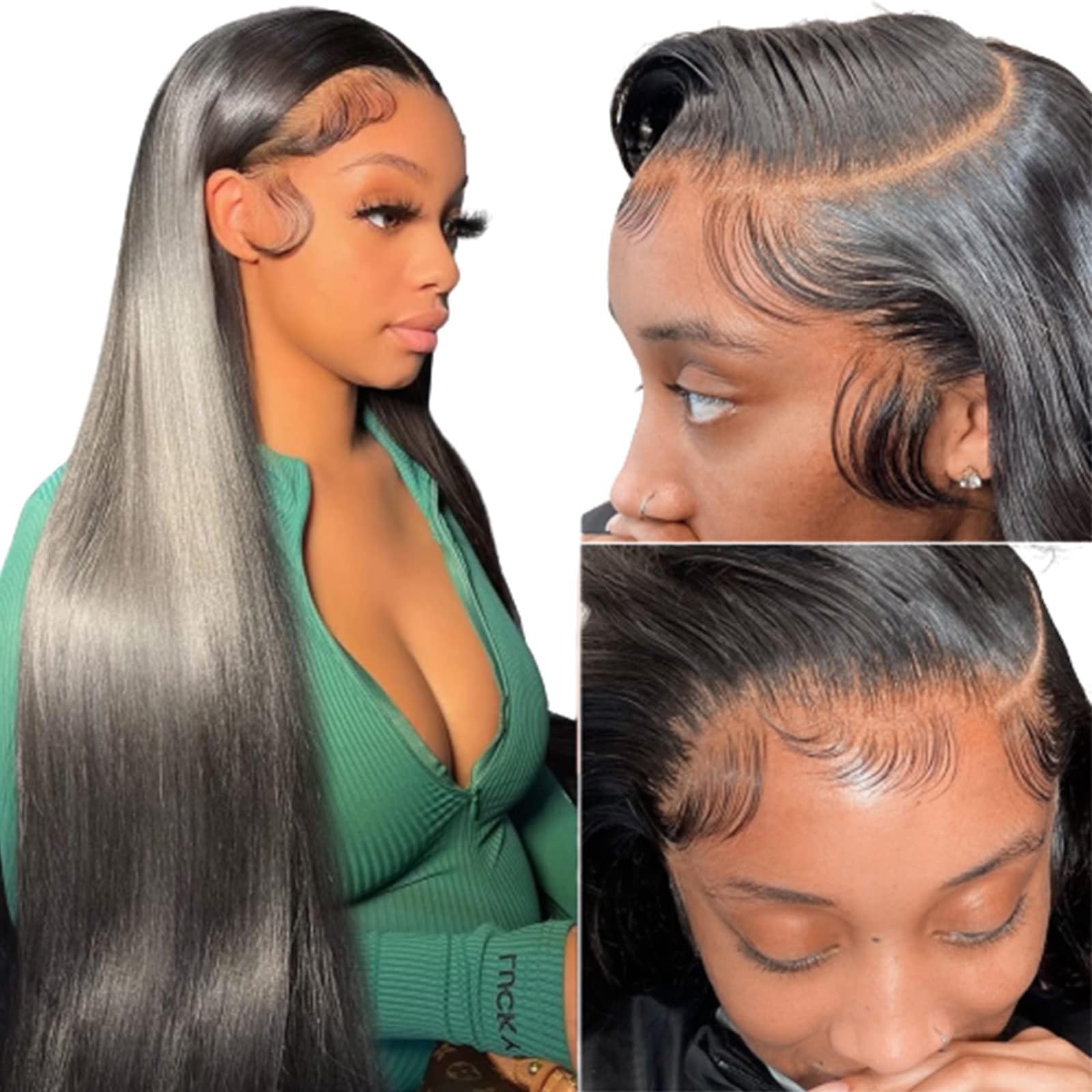 bunGiol KALDION Straight Lace Front Wigs Human Hair 13x4 HD Transparent Lace Front Wigs for Black Women Glueless Brazilian Virgin Hair Lace Frontal Wig 150% Density Pre Plucked with Baby Hair Hairline