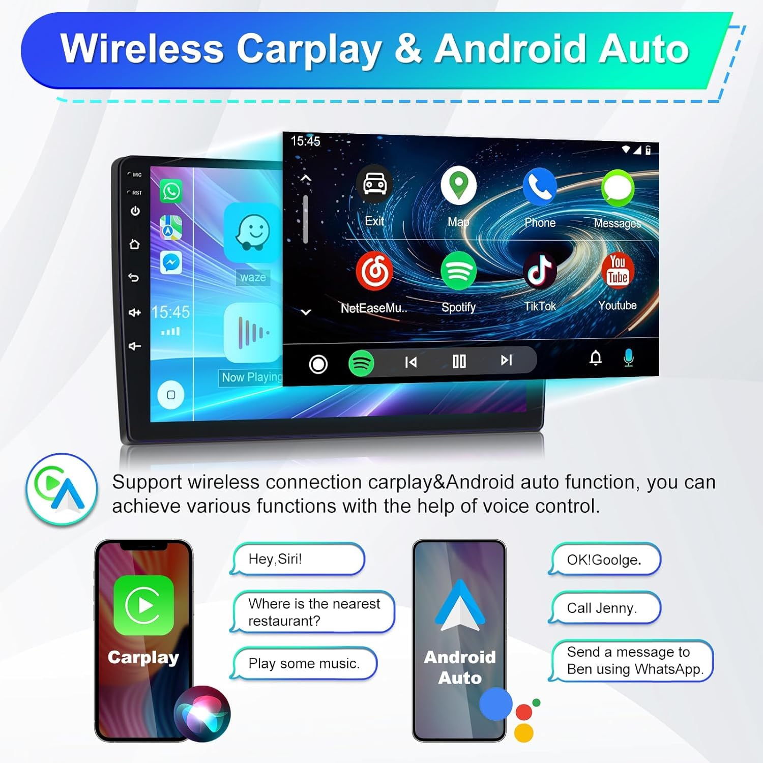Radio samochodowe z systemem Android 14, 2 DIN, do VW Caravelle T6 2015-2020, z bezprzewodowym Carplay, Android, podwójne radio DIN, 7 cali, ekran dotykowy z nawigacją GPS, WiFi, Bluetooth, RDS, FM