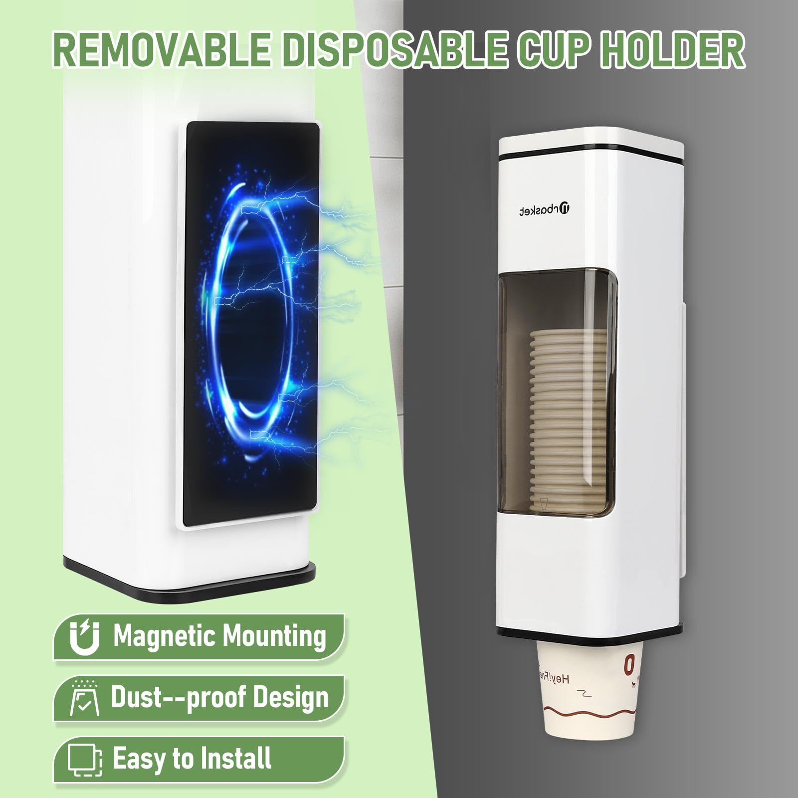 Dispensador magnético de vasos de papel, soporte magnético para tazas, soporte de taza de papel desechable, dispensador de taza de café desechable, taza de plástico extraíble para encimeras, cocina 5