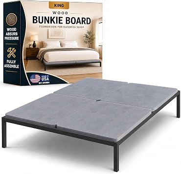 Treaton, Premium 38mm Split Wood Bunkie Board for King Size Bed - 4-Piece Under Mattress Support Board, Fully Assembled, Fabric Ventilation Cover - Replaces Wooden Slats or Box Spring for Bed Frames