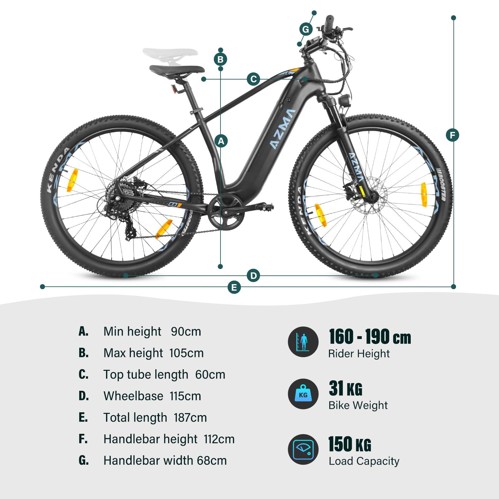 AZMA Bici Elettrica, 27.5"/29" Bicicletta Elettrica Uomo Donna, 48V/36V Batteria Rimovibile, Autonomia Fino 100-150KM, 8 Velocità, Ebike da Per Pendolari Urbani e MTB