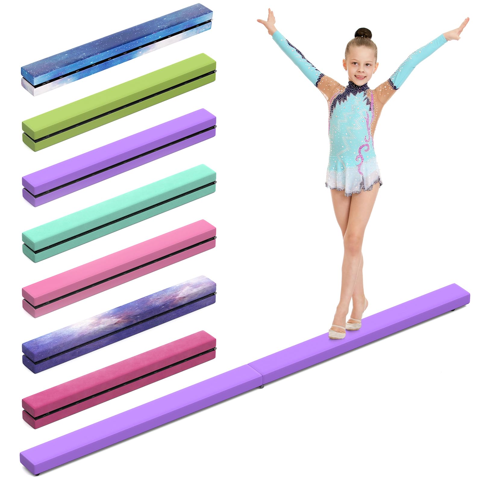 U`King Folding Gymnastik Schwebebalken, Gymnastik bar 2.1m/220 lbs Faux Suede Folding Gymnastik Ausbildung Balance Beam für Home Gym Training Übung Sport