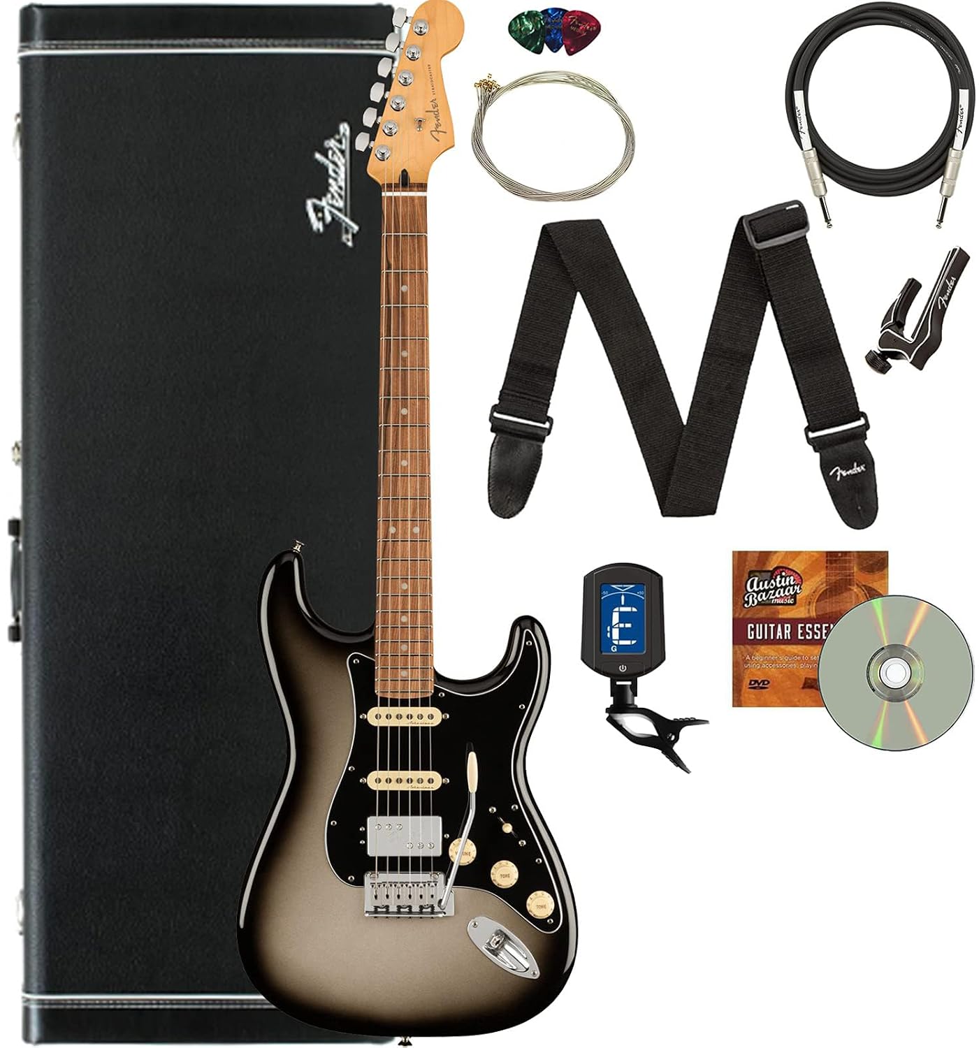 Fender Alloy Steel, Wood Player Plus Stratocaster HSS, Pau Ferro Fingerboard Bundle with Hard Case, Stand, Cable, Tuner, S... - Review, Price and Buying Guide