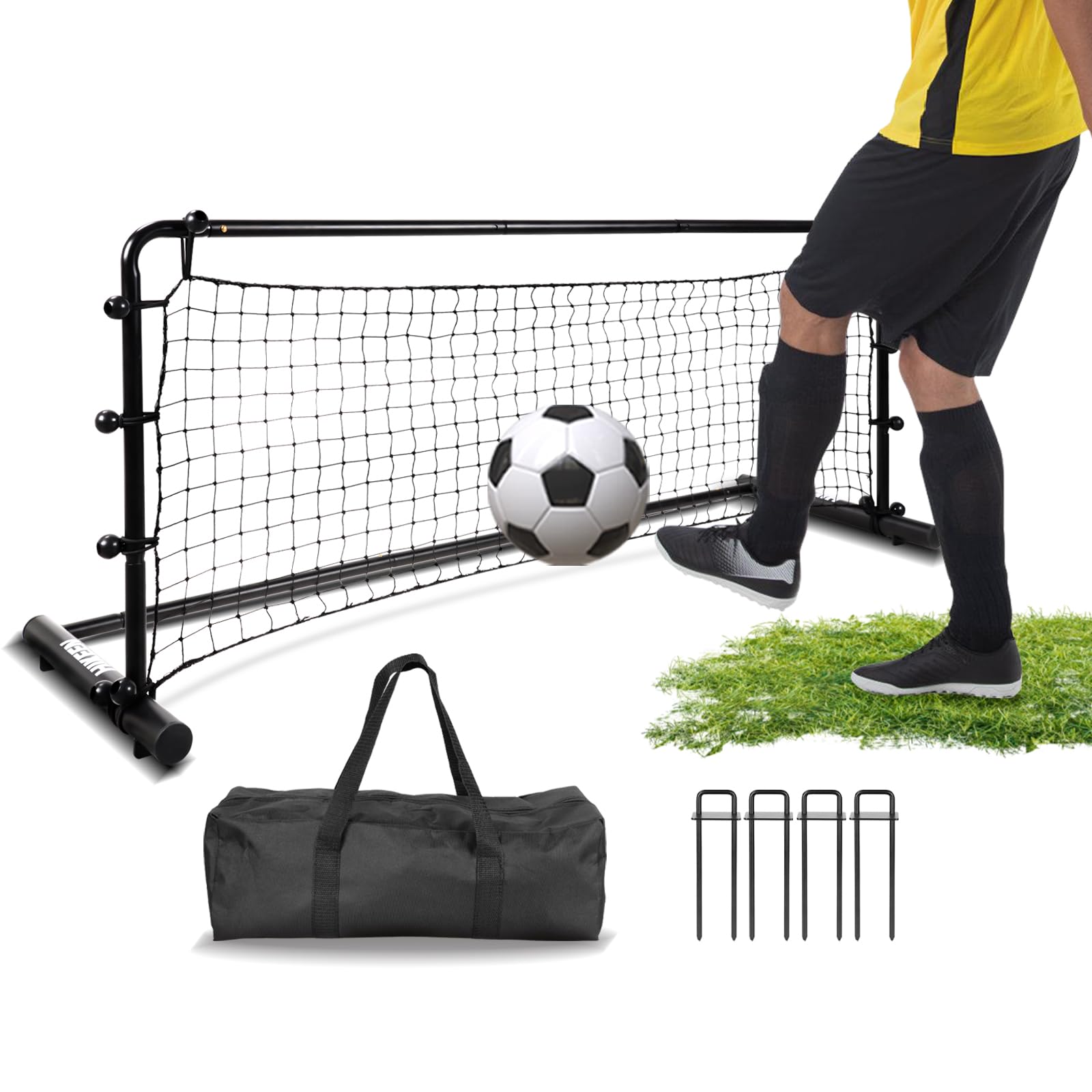 Hikeen Porta Calcio Portatile con Rimbalzo, Set Allenamento Facile da Montare per Esterno, Rete da Calcio con Effetto Rimbalzo per Tiri e Passaggi (138 x 55 cm)