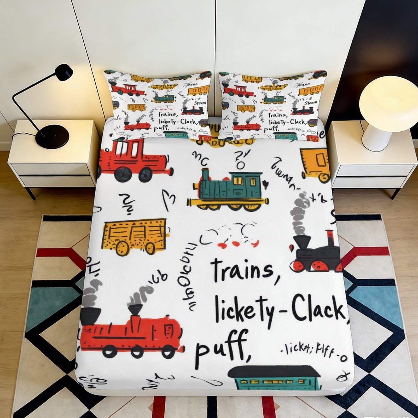 Pnayamiorkfel Style-10 3D Printed Cartoon Train Fitted Sheet Microfiber Vibrant Locomotive Bed Cover For Bedroom Dorm Easy Care 90X200x25cm