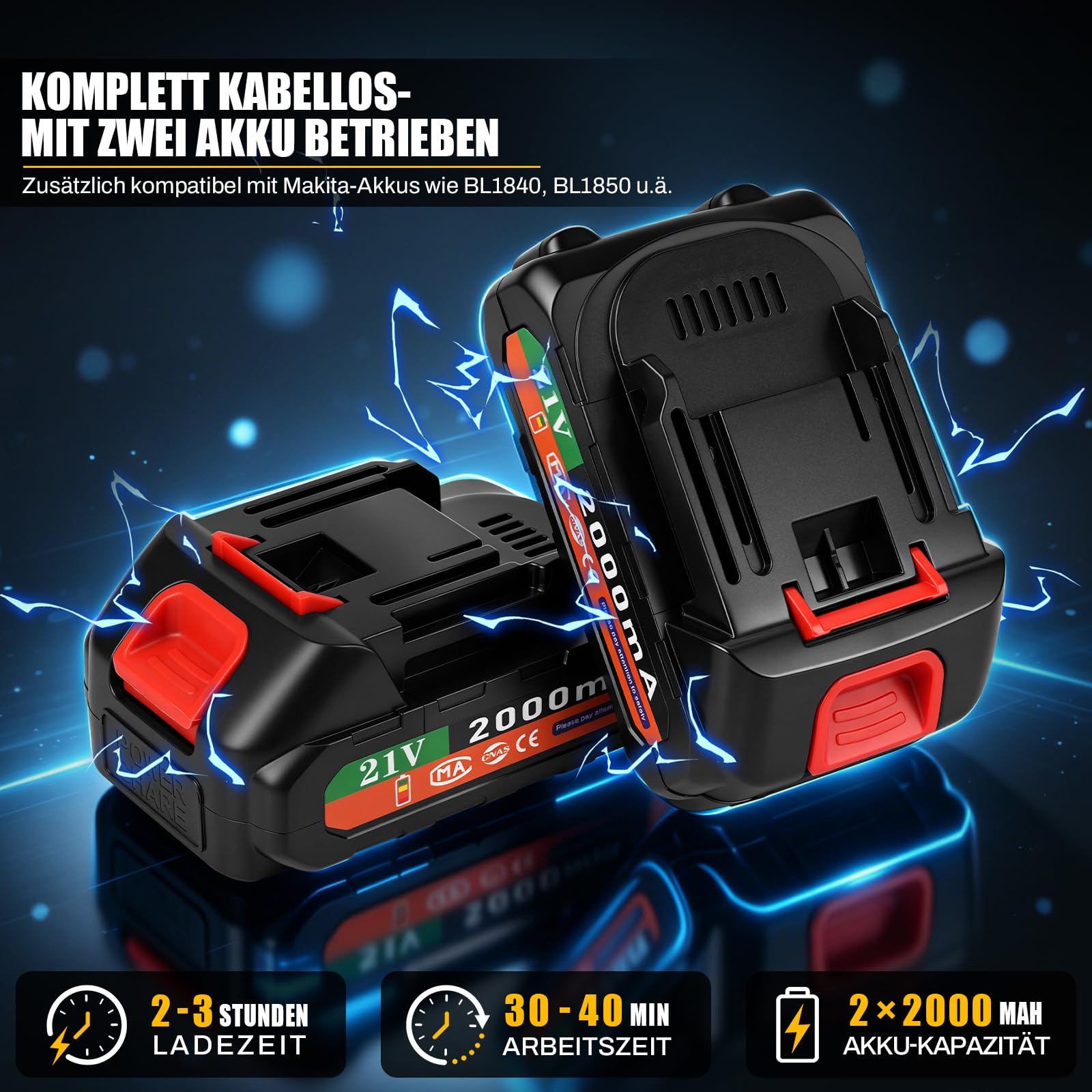 4-in-1 Akku Hochentaster kompatibel mit Makita 18V Akku | Bürstenloser 6 Zoll Mini Kettensäge & 25 mm Elektrische Astschere mit Teleskopstange & 2 x 2.0Ah Akkus, Arbeitsreichweite 4m