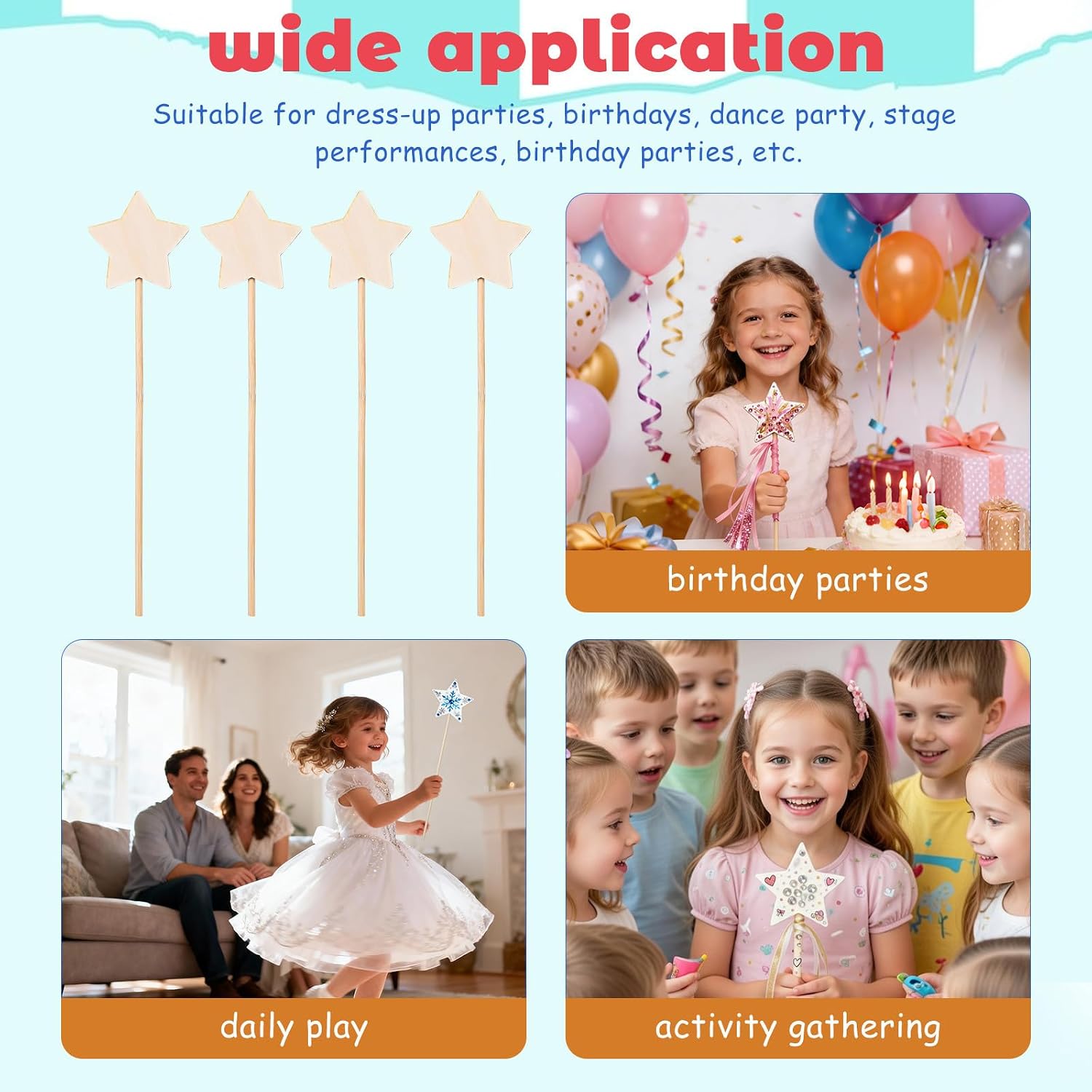 VOSAREA 10pcs Children Fairy Wands DIY Unpainted Star Shape Fairy Sticks Wooden Wands for Crafts Party Decorations and Creative Play