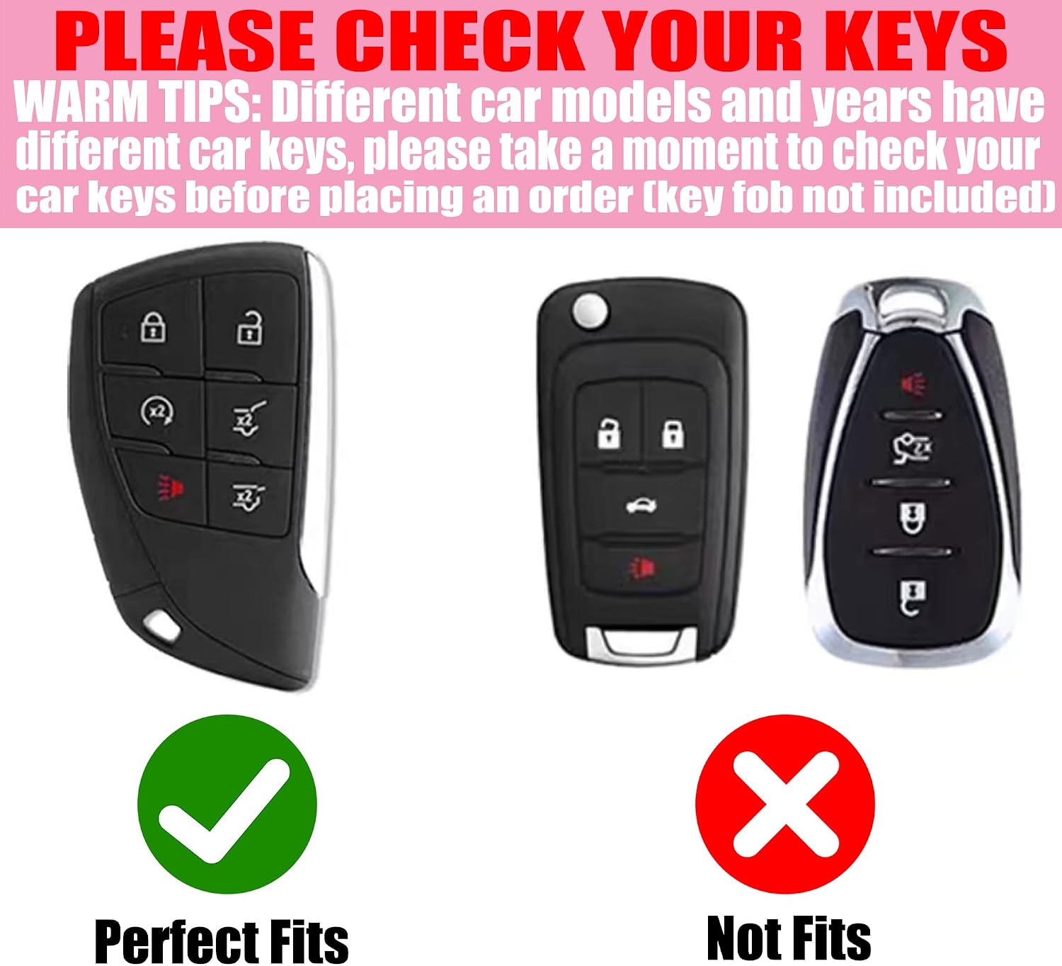 Key Fob Cover with Diamond Keychain Fit for Chevy Car Key Holder Case Compatible with Chevrolet 2021-2024 Tahoe Suburban GMC Yukon Denali Silverado Key Protector, 6 Buttons (Silver-Heart) image 2