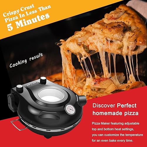 Miniatura 7 de Horno de Pizza de Piedra, Pizzera Eléctrica de 12 Pulgadas para Interior, Máquina para Hacer Pizza de 1200W con Control Dual de Temperatura, Pizzas
