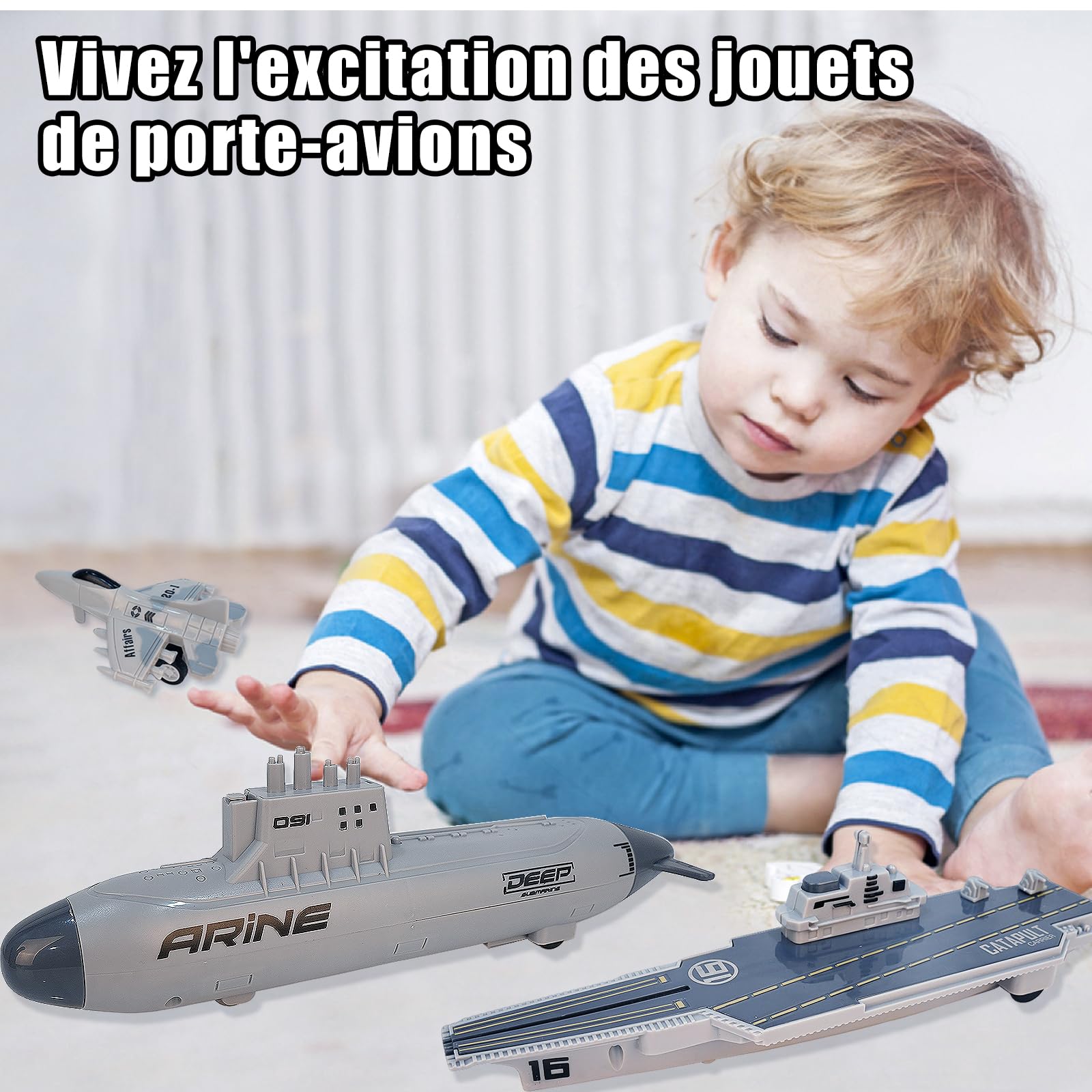 VBACALA Jouets Militaires Navals,Ensemble dejouets Porte Avions pour Enfants, Avions de Combat cuirassés avec Fonction de Repli, jouetsmilitaires U Boat