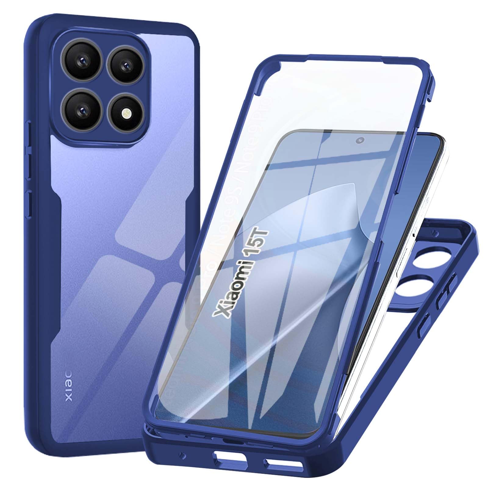 WeiCase Hülle für Xiaomi 15T, Transparent 360 Grad Rundumschutz Schutzhülle mit Integriertem Displayschutz Stoßfest Ultradünn Silikon ，Blau