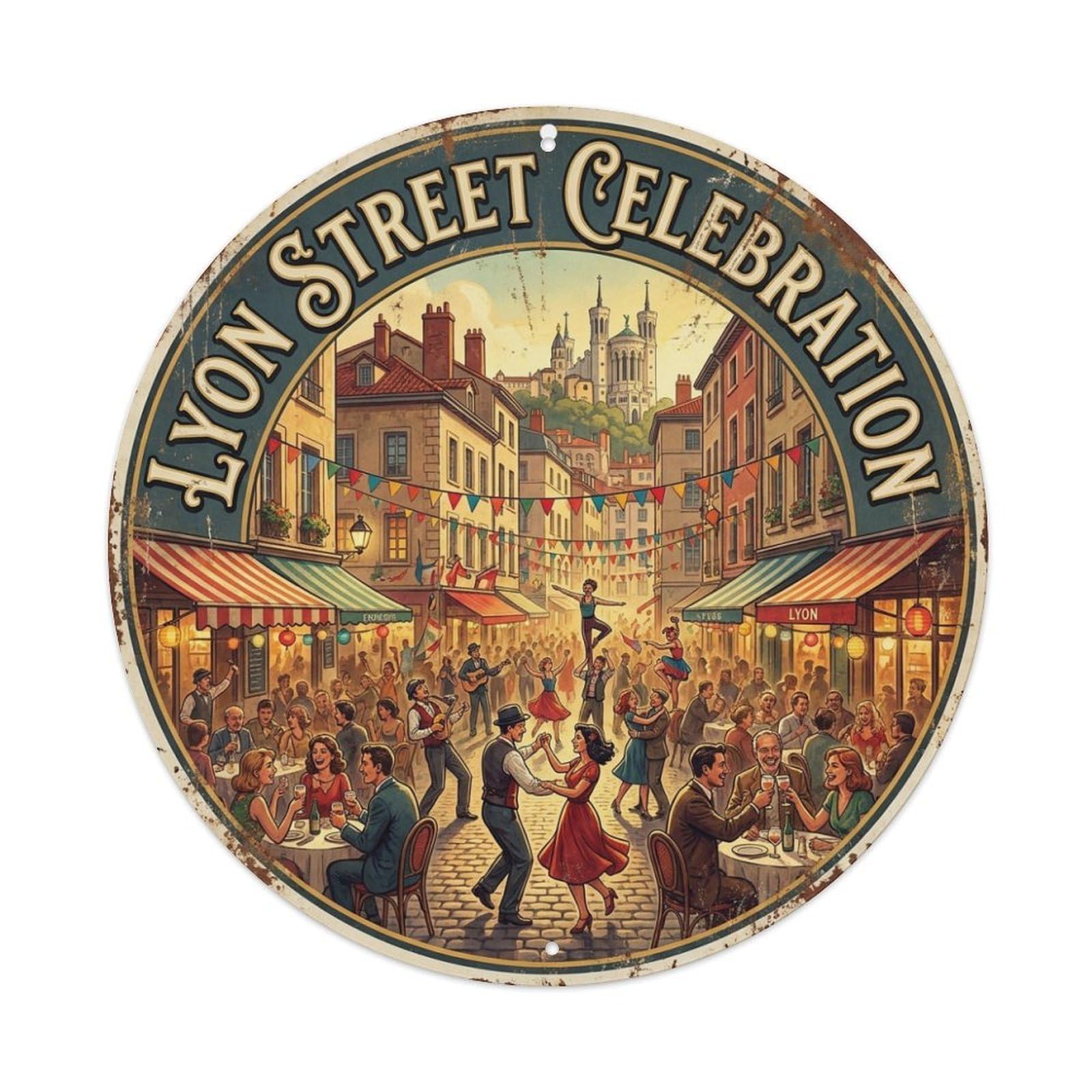 Street Celebration Lyon France Festival Scene Metal Tin Sign
