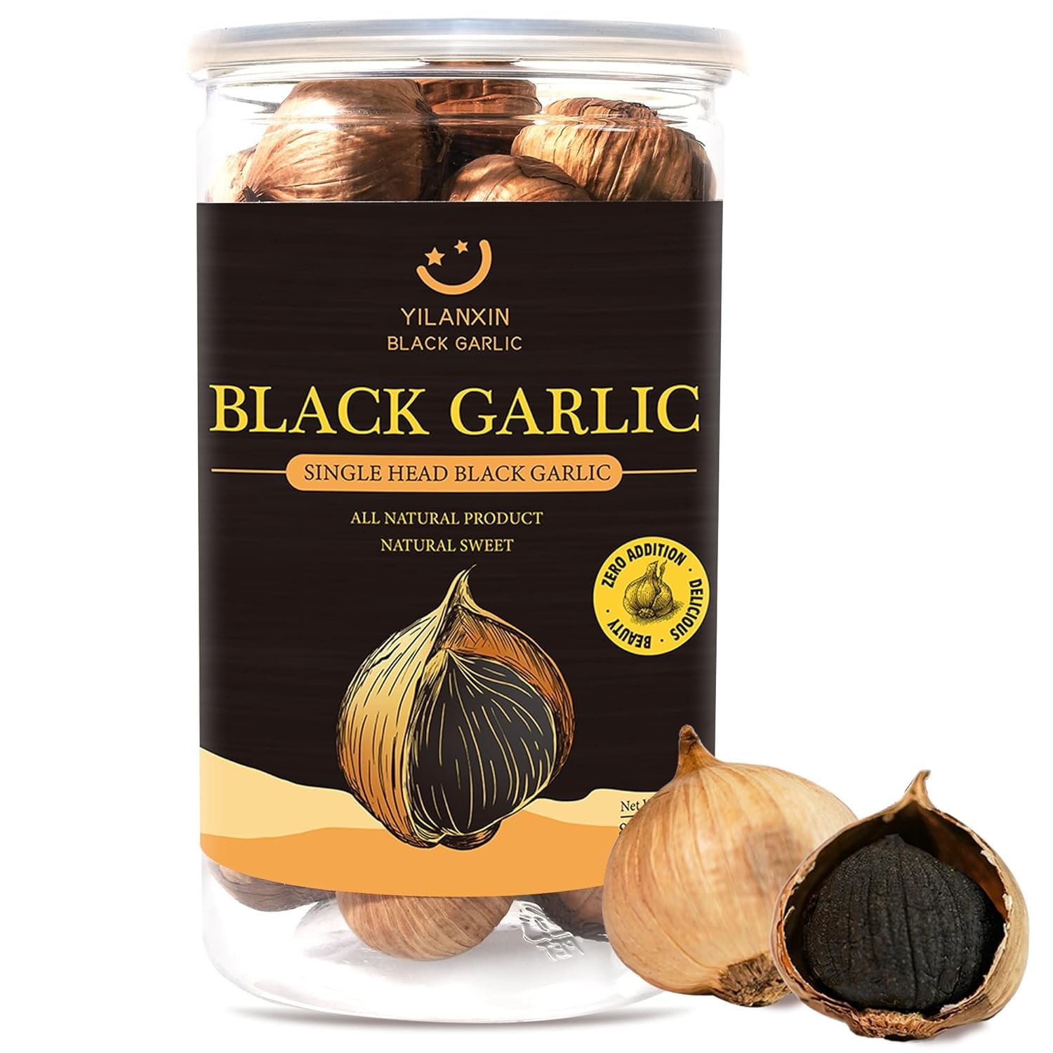 Generic Premium Single Clove Black Garlic /17.2 Oz (500 g) Whole Black Garlic Fermented for Full 90 Days, Non-Additives, Ready to Eat, Easy Peel, High
