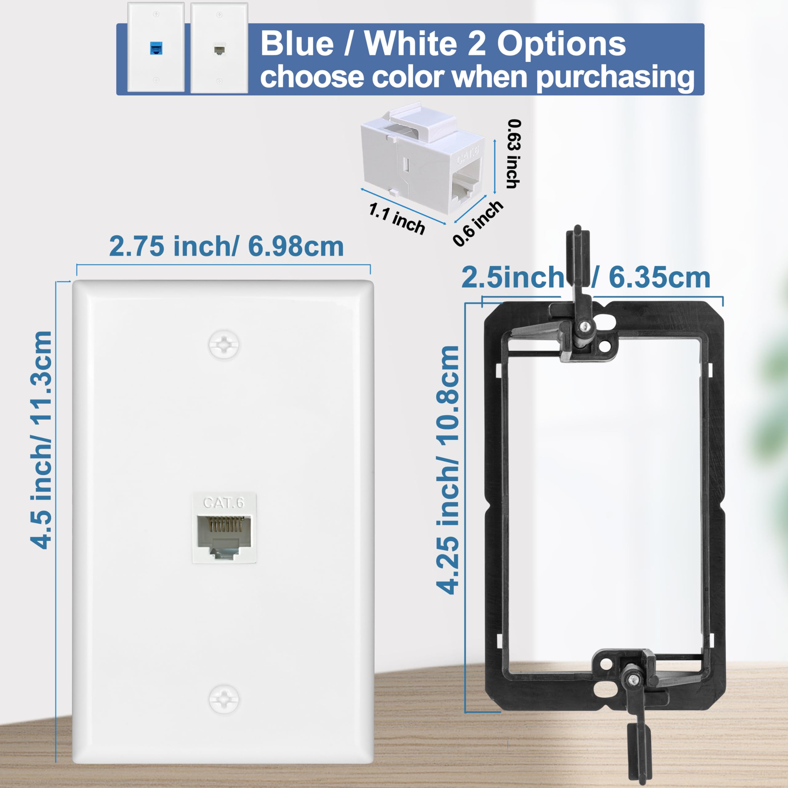 Lot de 5 plaques murales Ethernet RJ45 Cat6 Keystone Jack Prise réseau Blanc 1 port 2 coupleurs en ligne avec support de montage basse tension