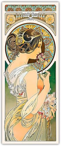 Alphonse Mucha - Póster de plumas y prímulo, 1899 - Lienzo grande para pared, diseño vintage para mujer, pintura al óleo, póster nórdico, sala de