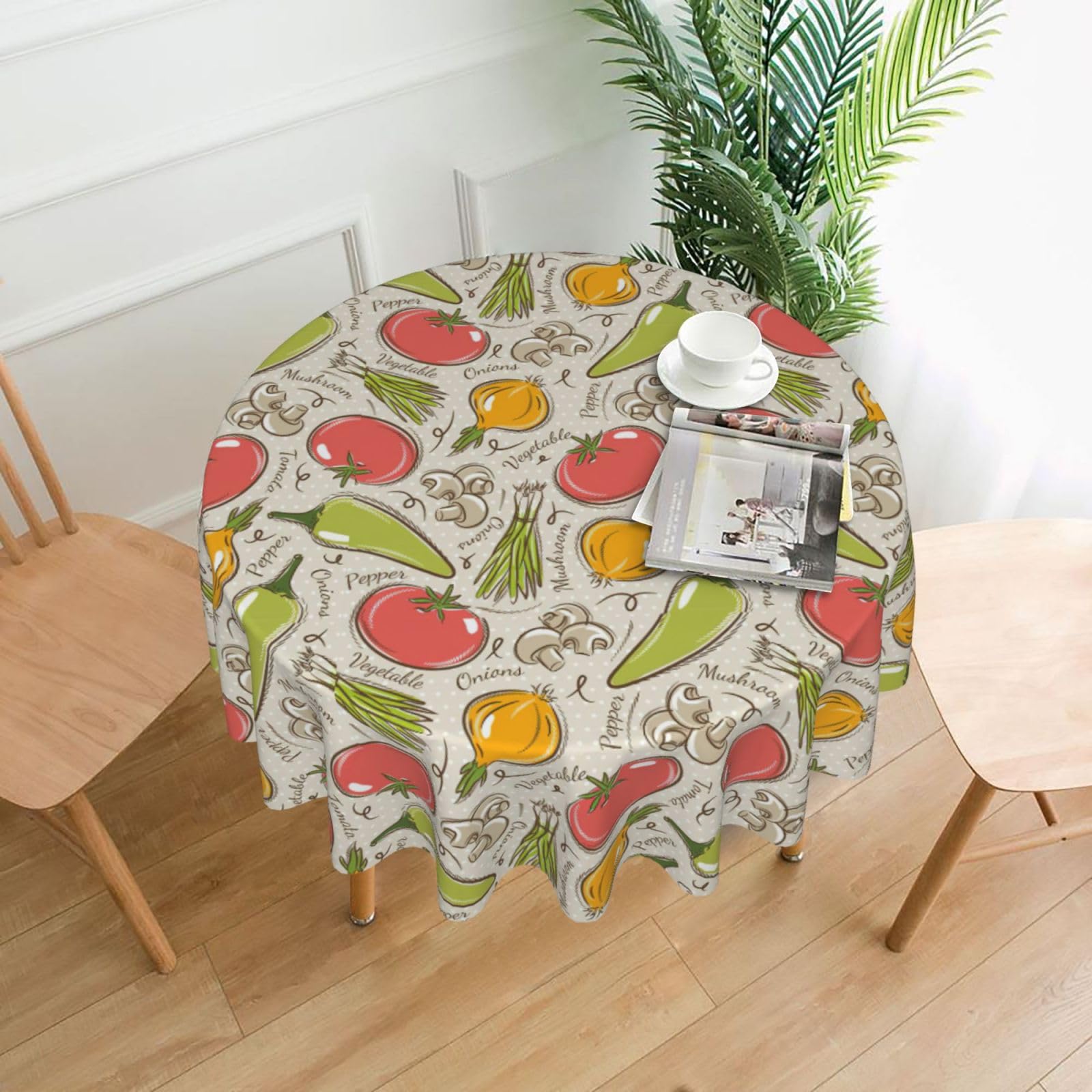 Zcmkjlg Vegetable Fruit. Print Quick Ship Round Tablecloth 60in Polyester Washable Cover for Dining Room