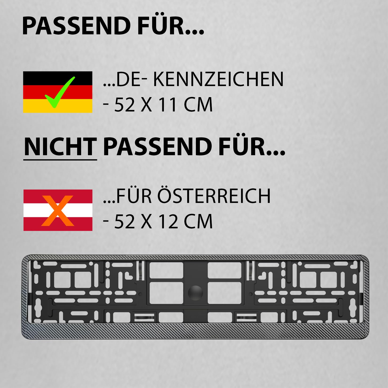 Kennzeichenhalter 520x110mm Nummernschildhalterung Auto universell inkl. 8 Schrauben Kennzeichenhalterung Nummernschildhalter 2 Stück Refreshed 2024 Carbon-Optik