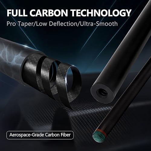 Miniatura 2 de Taco de piscina de fibra de carbono, 0.488 in, punta de 8 capas, baja desviación, palos de piscina profesionales para adultos con eje cónico