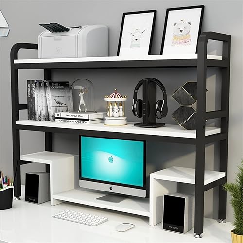 Estantería de escritorio de hierro forjado estantería de escritorio con soporte para computadora organizador de escritorio de oficina de 2 niveles