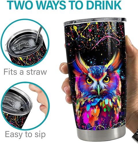 Miniatura 7 de SANDJEST Vaso de búho con diseño de búho, regalos para mujeres, niñas, adolescentes, vasos aislados de acero inoxidable de 20 onzas, taza de viaje