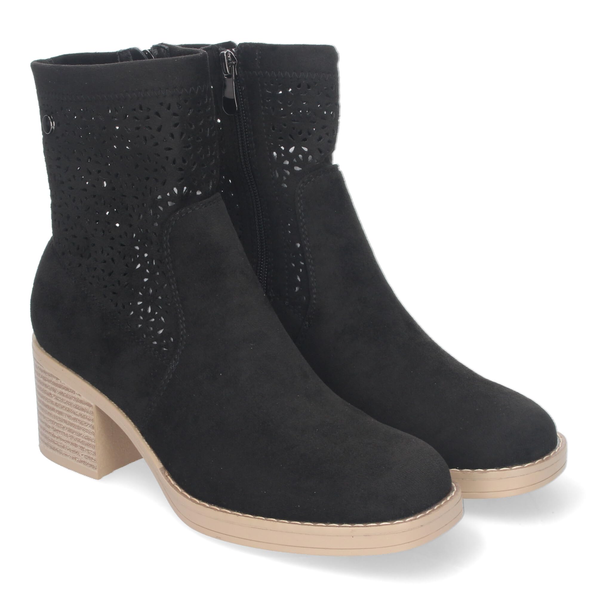 shoes&blues.es Botines de Mujer Primavera Verano Elegantes y Comodos con Tacon Ancho, Diseno Perforado con Cremallera Lateral, Ideal para Cualquier Ocasion