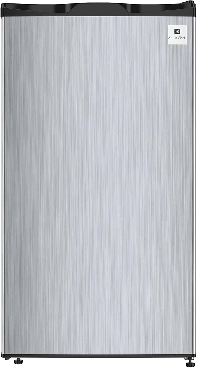 ARCTIC CHEF Mini Refrigerator, Compact Freezer Compartment, Adjustable Thermostat Control, Reversible Door, Ideal Fridge for Dorm, Office, Apartment, Platinum Stainless, 3.2 Cubic Feet