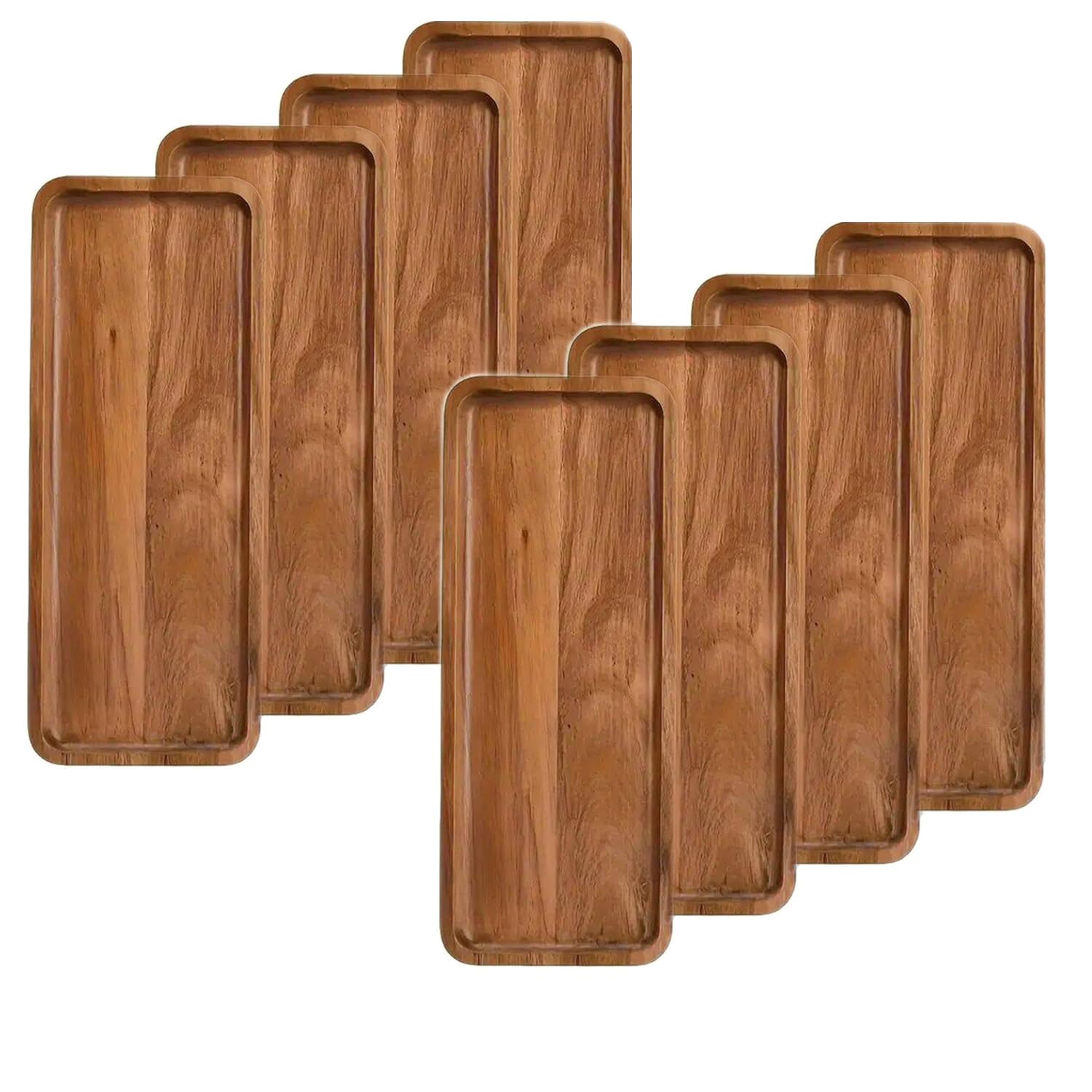 Linwnil 8Pack Wood Serving Trays 29x10.5CM Serving Platter Tray, Tray Cheese Plate Rectangular Platter for Fruit, Appetizer, Bread,Rectangular Avoid Sliding and Spilling Food