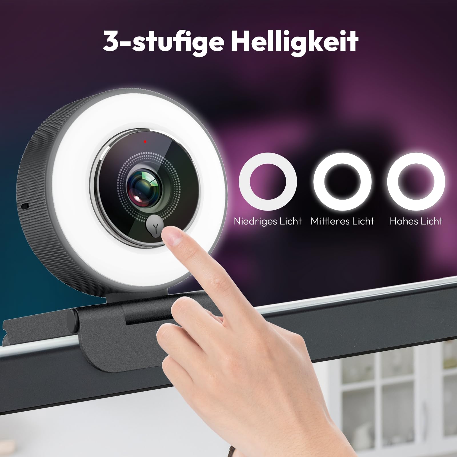 Angetube 4K Webcam mit Licht,PC-Kamera mit Zwei Mikrofonen,1080P@60FPS für flüssiges Streaming,USB-A/C,PDAF-Autofokus,Plug&Play,mit Webcam-Abdeckung,kompatibel mit Zoom/Teams/Laptop/Mac und Windows