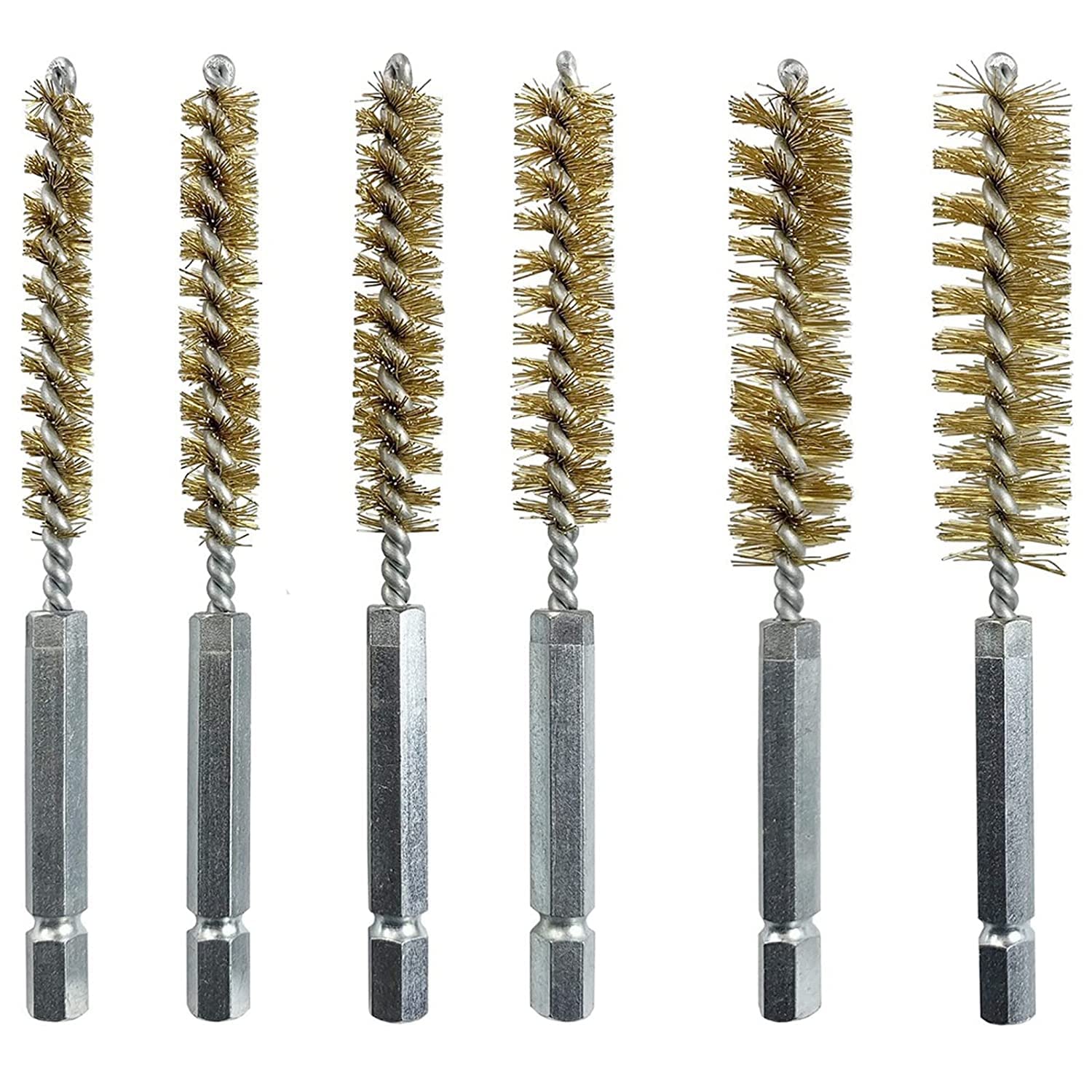 6 Pieces Brass Bore Brush Set in Different Size, Twisted Wire Cleaning