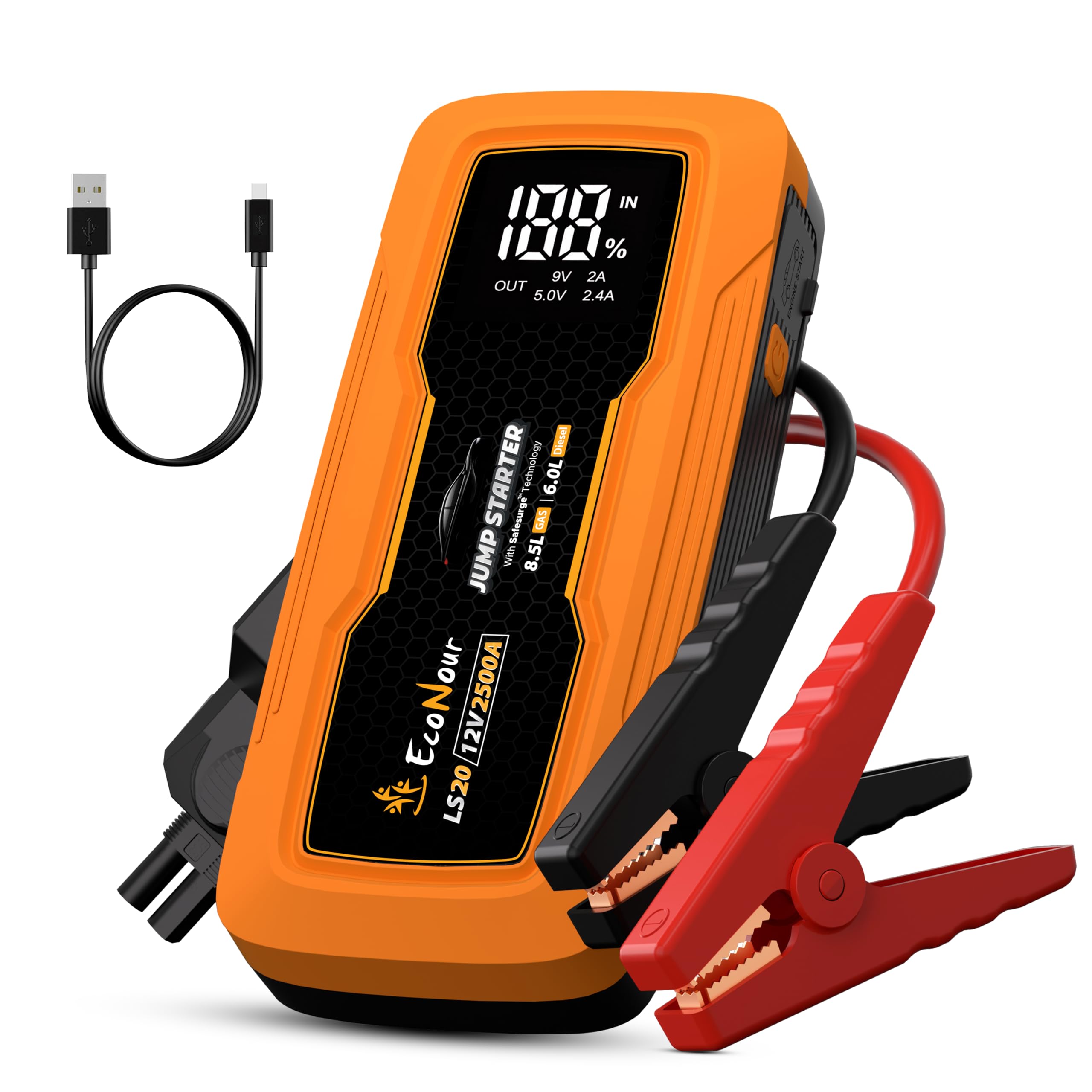 jumper booster box Amazon.com: EcoNour 2500A Portable Car Jump Starter – 12V Battery Booster  Pack Up to 8.5L Gas & 6L Diesel Engines – Heavy-Duty Jump Box with Smart  Jumper Cables, USB Charger, LED Flashlight –