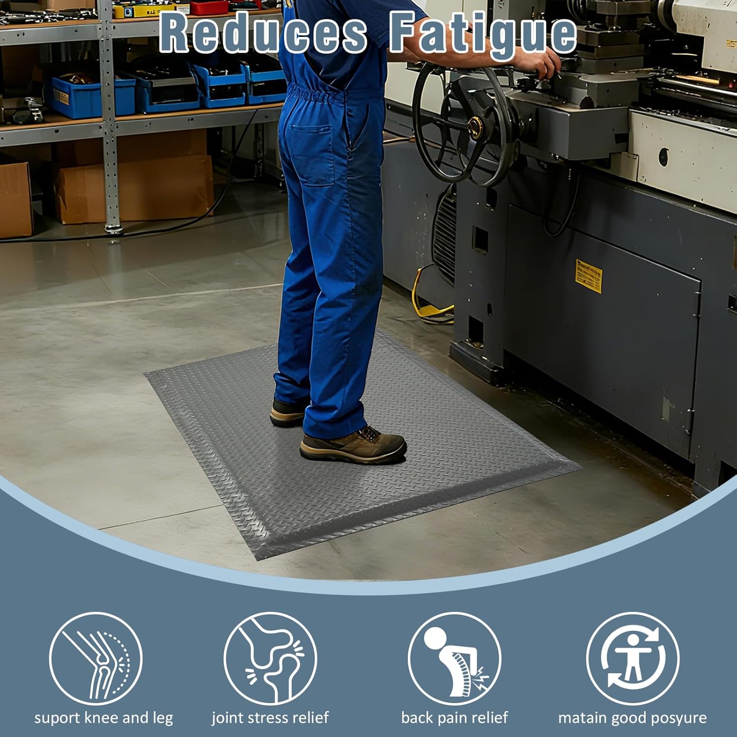 Anti Fatigue Mats Industrial 2' x 5' 15/16" Thick Ergonomic Standing Mat Commercial Kitchen Mat Heavy Duty Diamond Plate Shop Floor Mats Helps Relieve Back and Leg Soreness