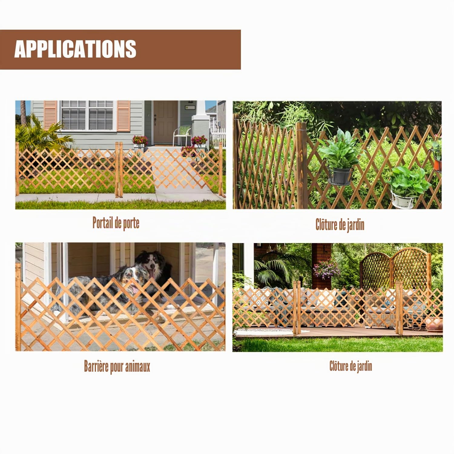 tonchean Lot de 2 Panneaux de Treillis Extensibles en Bois pour Jardin - Clôture en Bois Extensible et Pliable pour Intérieur, Extérieur, Jardin, Cour, Animaux Domestiques - Hauteur 80 cm - Longueur
