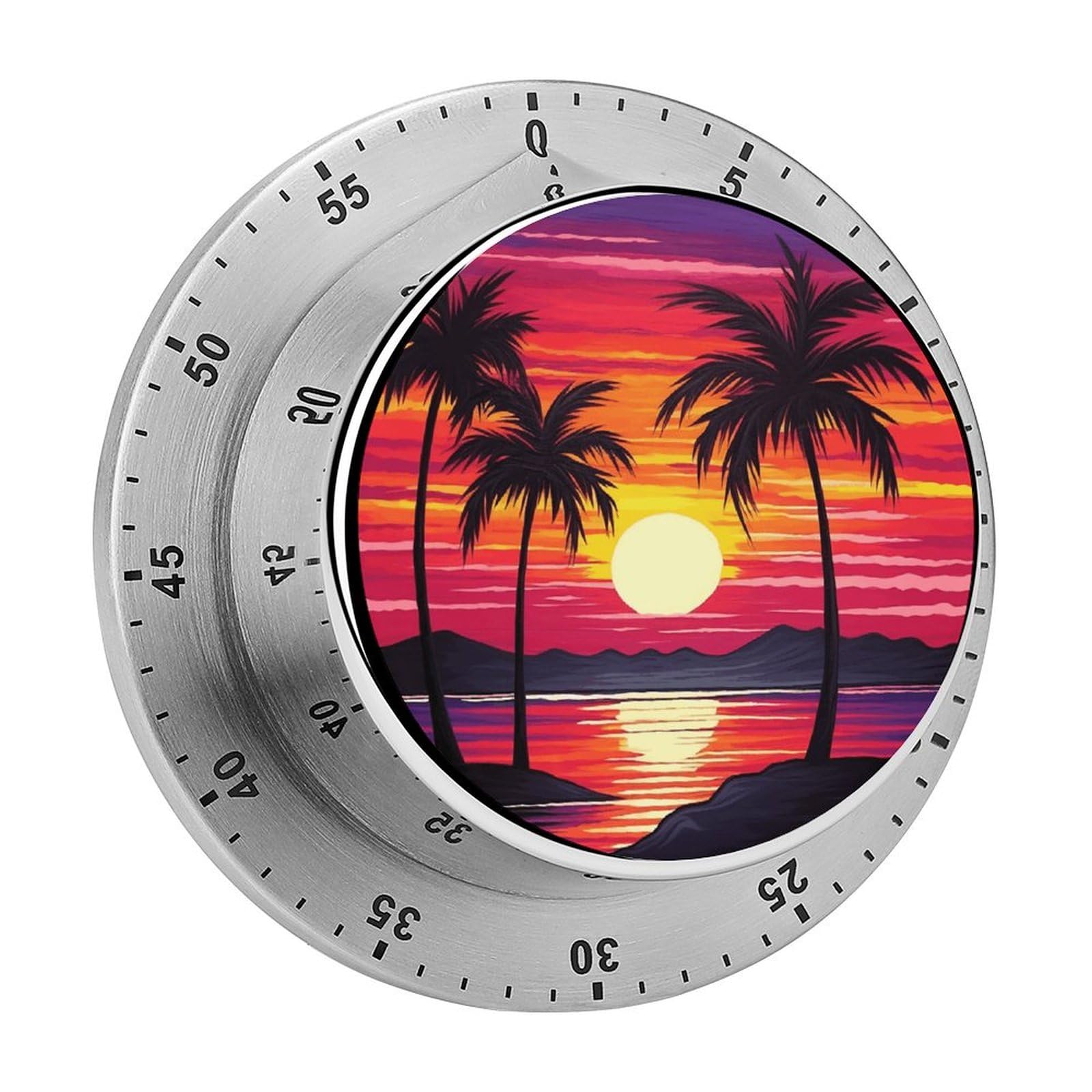 Palm Tree Sunset Design Manual Countdown Timer with Magnetic Base Visual Mechanical Timer for Classroom Home Study and Cooking