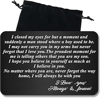 Son Birthday Card Engraved Wallet Small Card Metal Wallet Insert Card to My Son from Mum with Mini Love Note Stainless Steel Present for Birthday Graduation Christmas Inspirational Present, Black