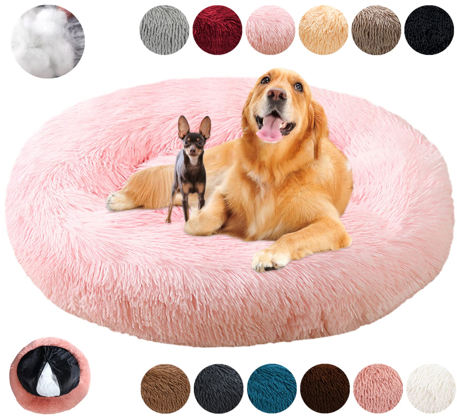KZhanmy Washable Calming Dog Bed Fluffy Plush,Comfy Round Donut Cat Bed 50 60 70 80 100 120cm Pet Bed,Warming Anti Anxiety with Removable Cushion — image 1