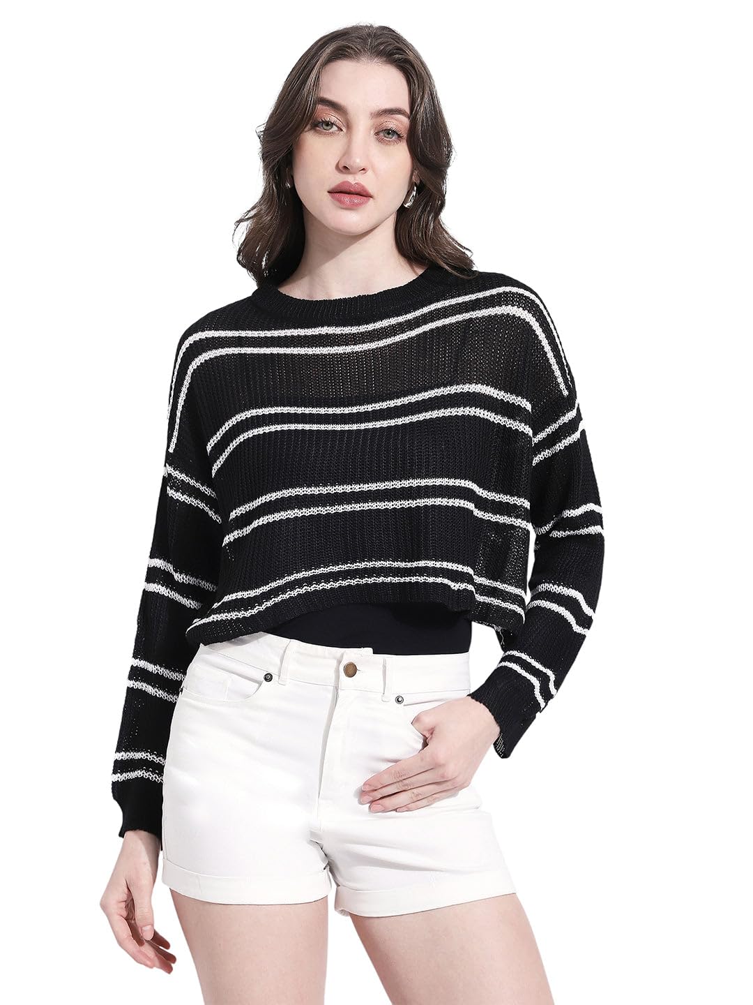 showoffff Women’s Striped Knit Black & White Top with Inner-CHN-2502_Blackwhite-P-picture-46