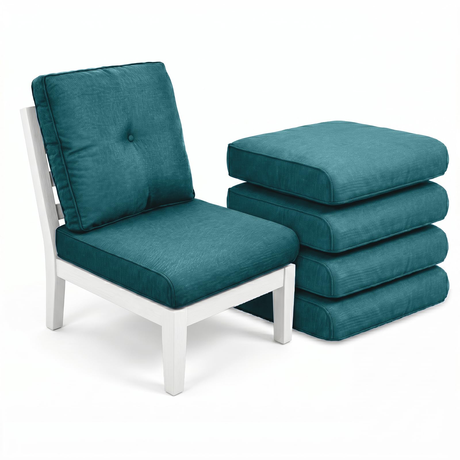 Luxury 4" Thick Outdoor Cushion Set of 5 - 22x24 Patio Furniture Cushions with 28D High-Density Foam, Water-Resistant &amp; Fade-Resistant Fabric, Removable Covers for Patio Furniture Sofa -Peacock Blue