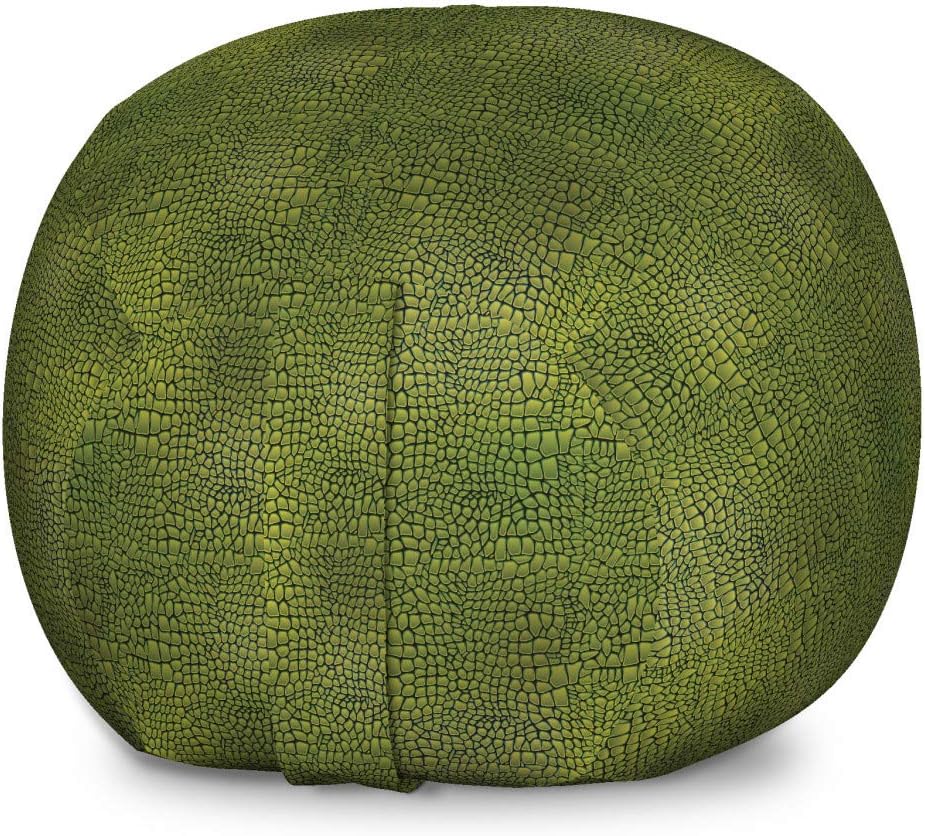 Lunarable Alligator Storage Toy Bag Chair, Realistic Style Digital Illustration of Crocodile Reptile Animal Skin, Stuffed Animal Organizer Washable Bag, Small Size, Olive Green and Black