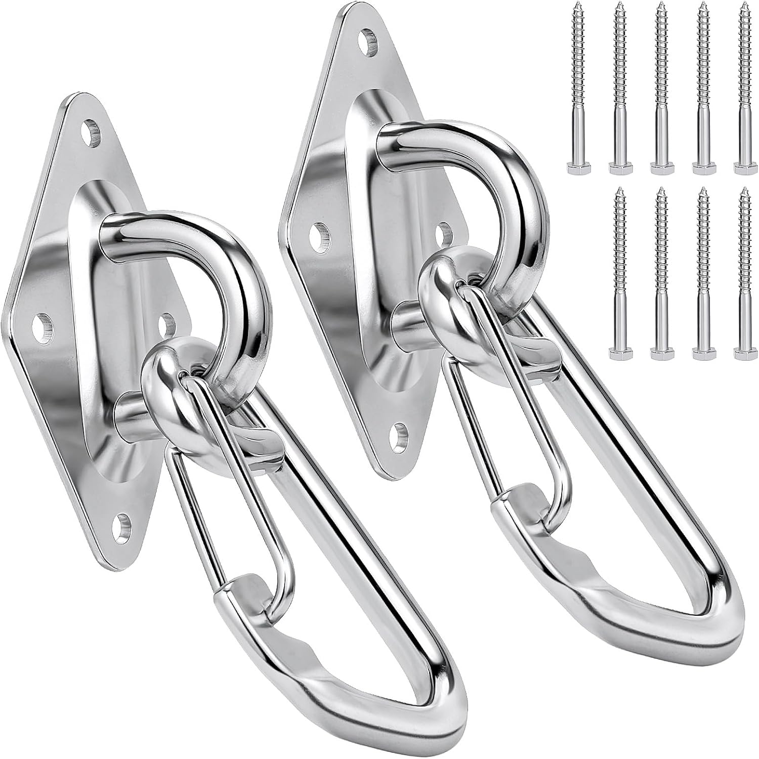 TooTaci 4Pack Hammock Hooks Hanging kit, Heavy Duty M10 Stainless Steel Pad Eye with Closed Snap Hooks, 3400 lbs Capacity Hammock Hanging Kit for Porch Swing Hanging, Wall Ceiling Mount Hanger