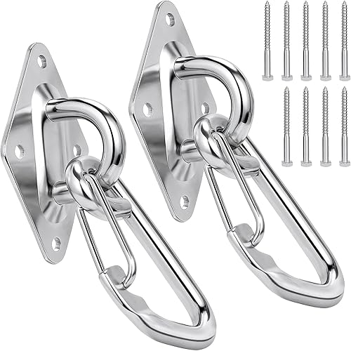TooTaci Juego de 2 ganchos para hamaca para colgar, resistente M10 de acero inoxidable con ganchos cerrados, capacidad de 1700 libras, kit para