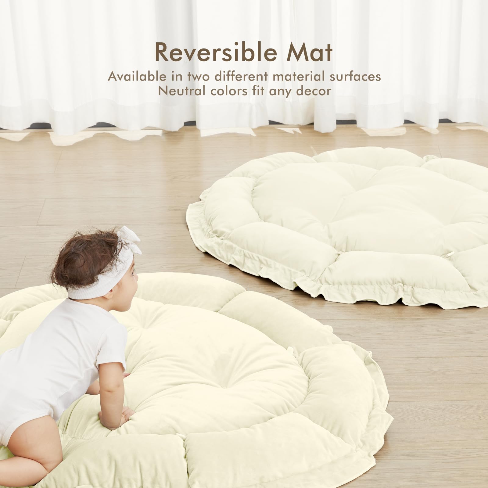 ANGELBLISS 5 in 1 Baby Play Gym Mat, Reversible Tummy Time Mat with 5