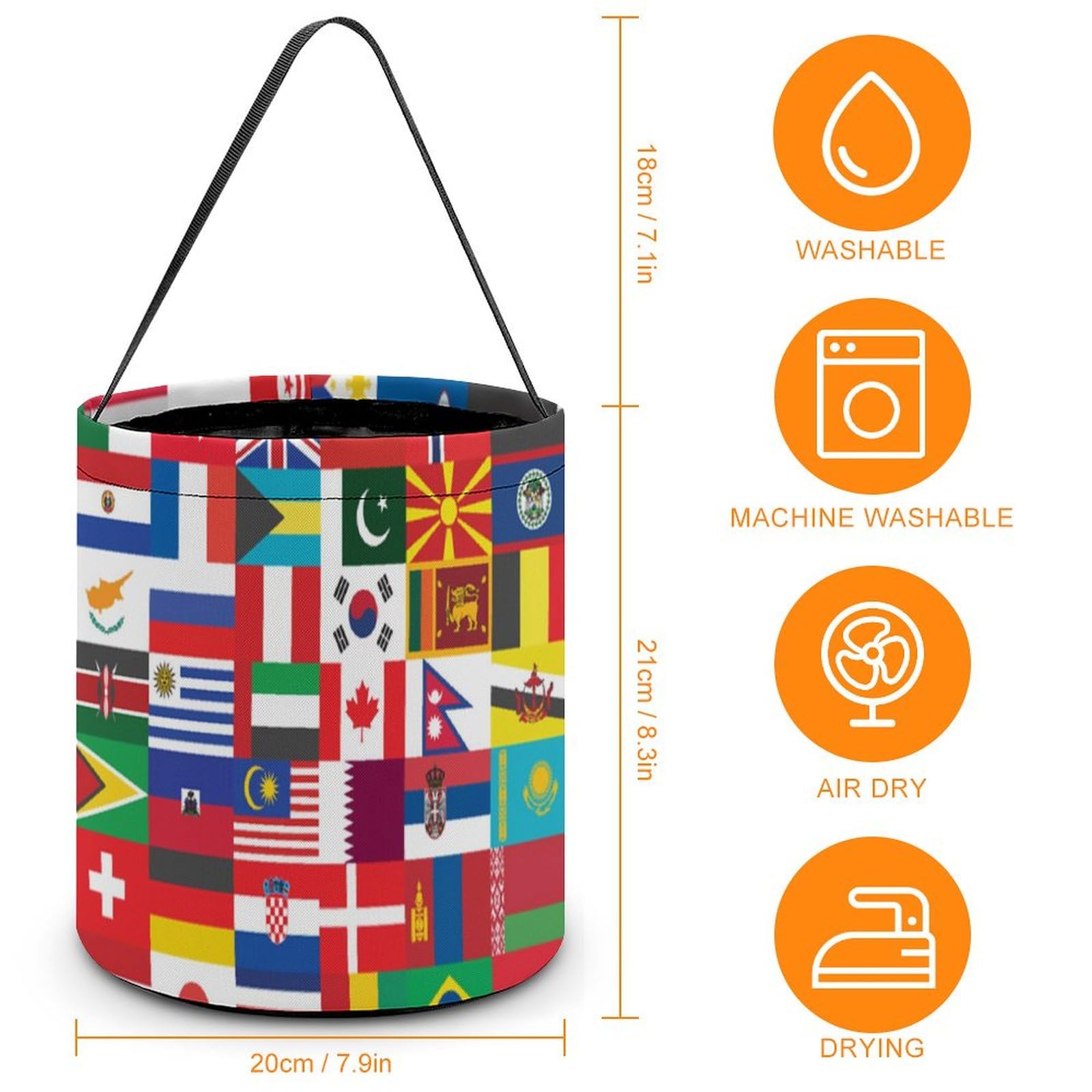 World Flag Funny Easter Basket Bags Bucket Round Tote Storage for Egg Candy Decorations Gifts, style