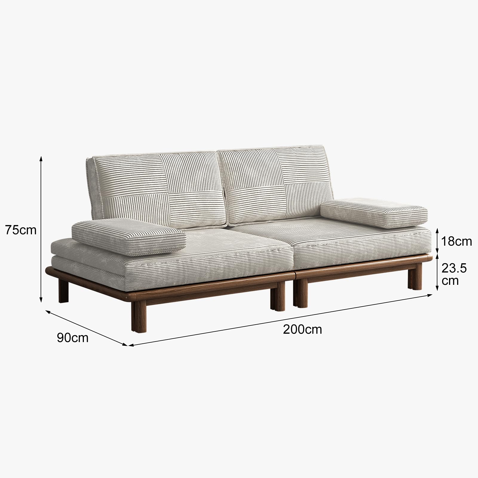 Lartis Sofá cama, sofá cama, sofá cama, sofá moderno, convertible en color caqui, futón moderno para sala de estar, apartamento, dormitorio, sofá de diseño modular, tela de pana