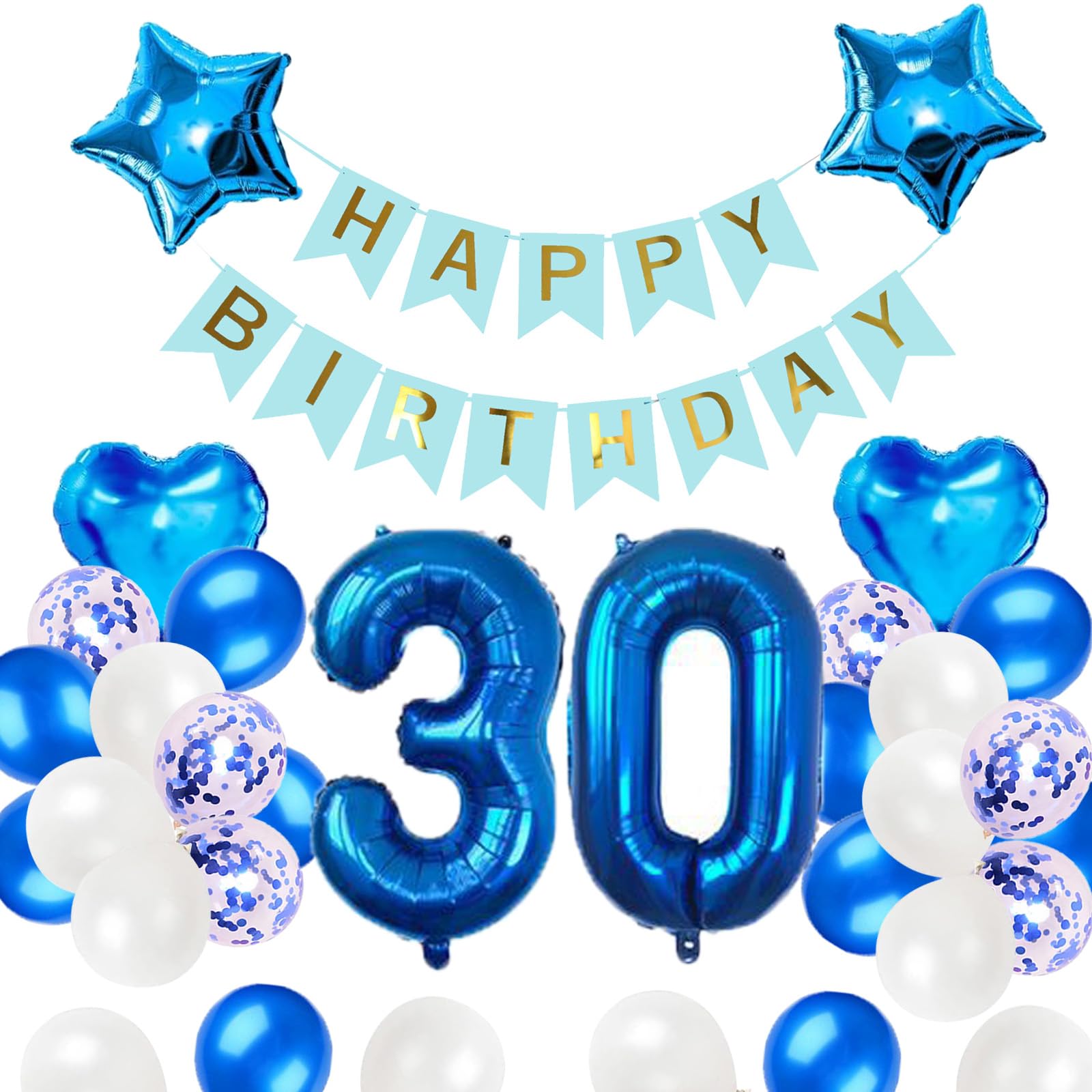 HAPPY BIRTHDAY 誕生日 飾り バルーン Amazon | 30歳誕生日 バルーン 風船 飾り付け セット ブルー